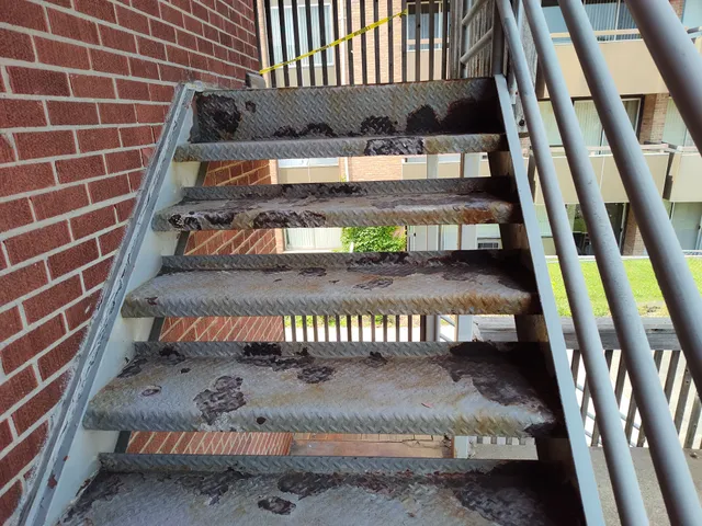 Stair tread rust and coating damage