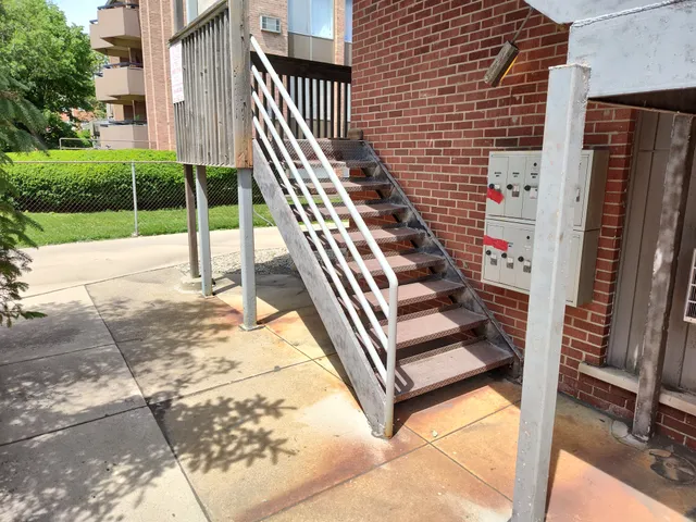 Ground-level view showing rust staining