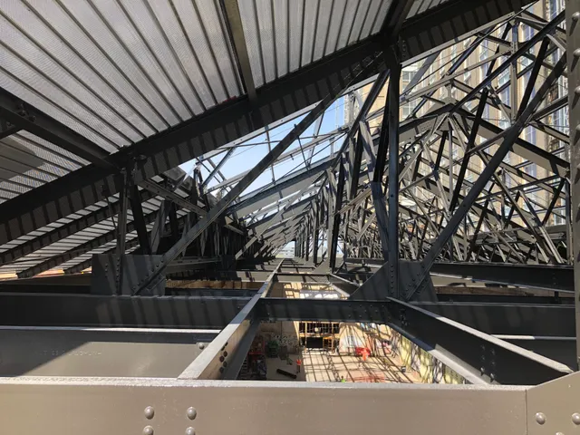 Michigan Central Train Station — freshly blasted steel trusses