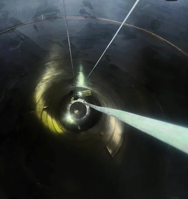 Interior silo — before and during cleaning process