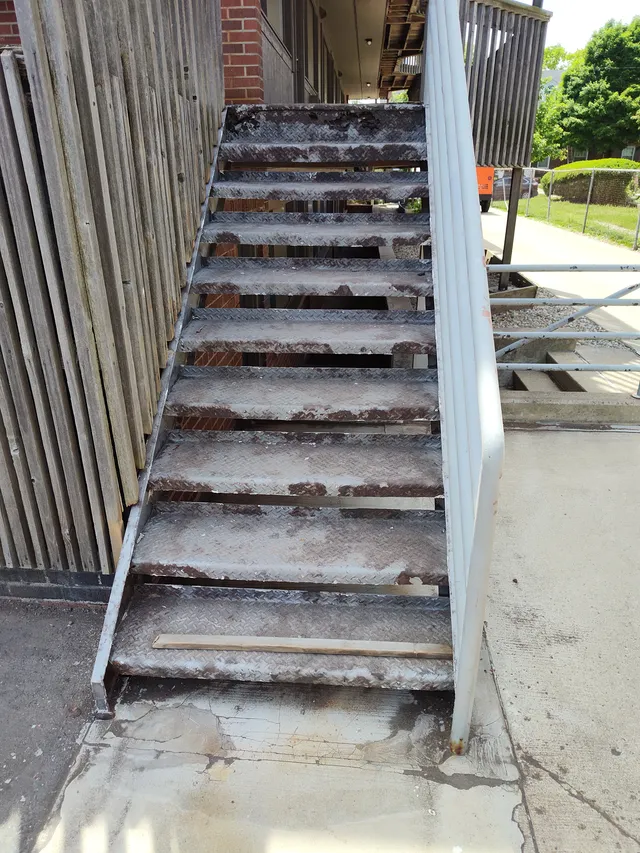 Underside of stair treads during restoration