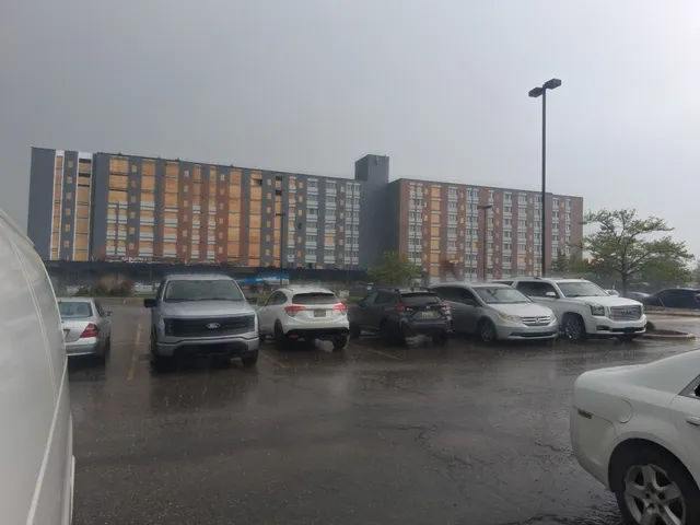 Concord Tower Apartments — completed section of the facade blast prep