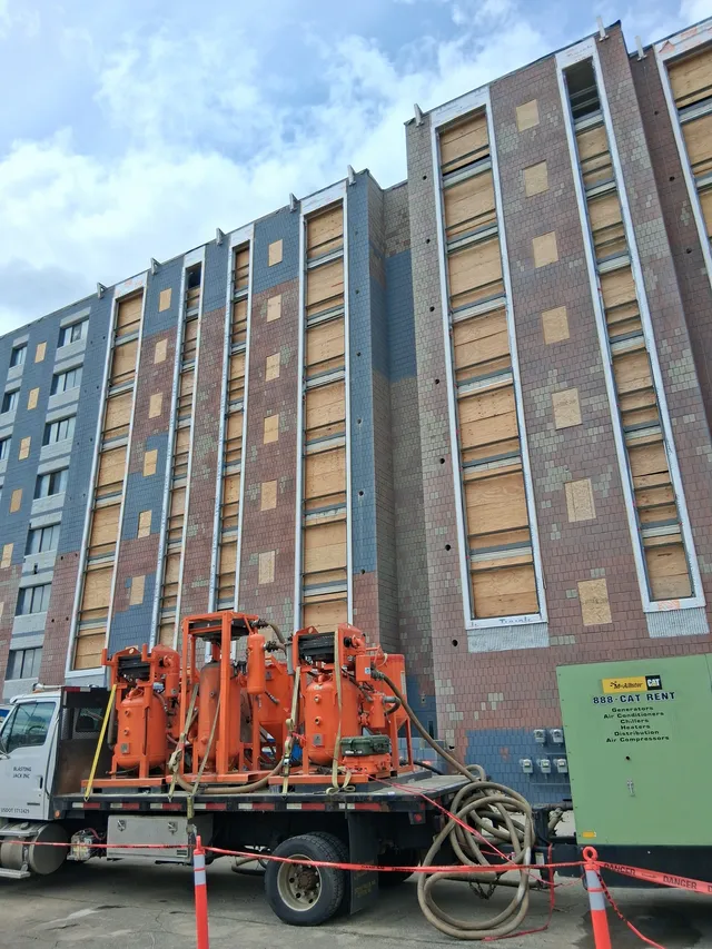 Concord Tower Apartments — upward angle of the tower facade