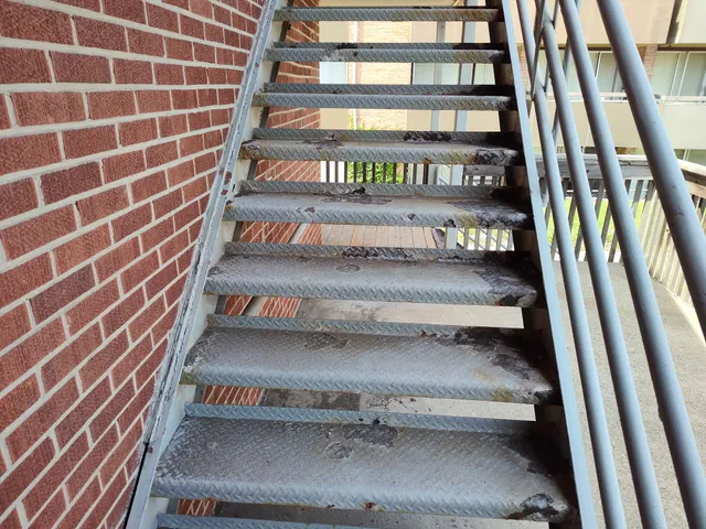 Diamond plate stair treads after sandblasting